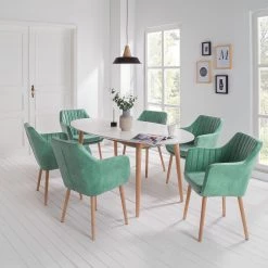 Mørteens Chaise à accoudoirs Leedy IV - Imitation cuir / Chêne massif - Vert menthe - 1 chaise -Chaises Soldes 2022 1000007434 190606 10551000013 MOOD GALLERYIMAGES P000000001000007434 mood