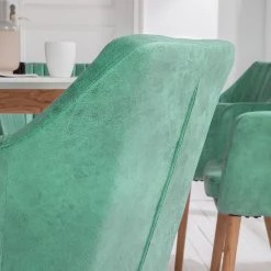 Mørteens Chaise à accoudoirs Leedy IV - Imitation cuir / Chêne massif - Vert menthe - 1 chaise -Chaises Soldes 2022 1000007434 190606 10551000021 GALLERYIMAGES P000000001000007434