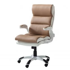 Home24office Fauteuil de direction Loipo II - Imitation cuir - Macchiato / Blanc