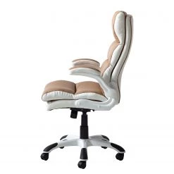 Home24office Fauteuil de direction Loipo II - Imitation cuir - Macchiato / Blanc -Chaises Soldes 2022 1000035445 200930 14010400003 DETAILS P000000001000035445