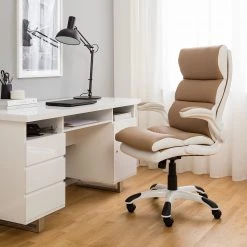 Home24office Fauteuil de direction Loipo II - Imitation cuir - Macchiato / Blanc -Chaises Soldes 2022 1000035445 201012 11053100001 MOOD DETAILS P000000001000035445 mood