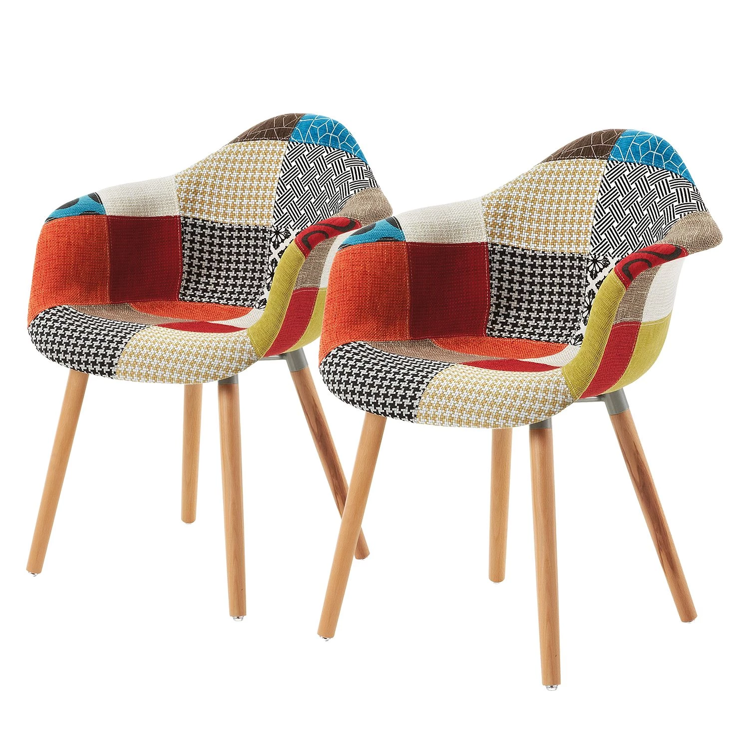 Norrwood Chaises à accoudoirs Daruvar (lot de 2) - Tissu Patchwork / Hêtre massif 3 Norrwood Chaises à accoudoirs Daruvar (lot de 2) - Tissu Patchwork / Hêtre massif