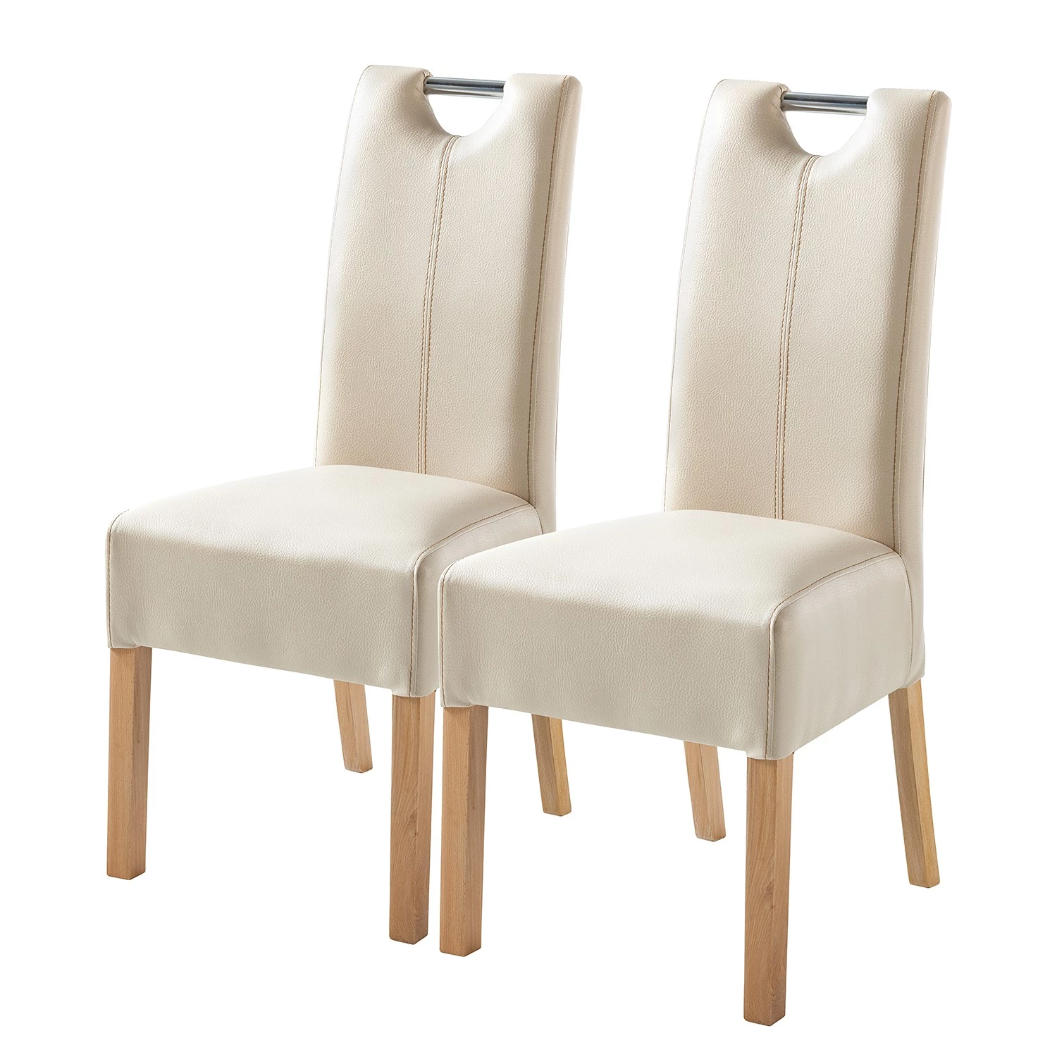 Ars Natura Chaises Lenya (lot de 2) - Imitation cuir beige / Hêtre naturel 3 Ars Natura Chaises Lenya (lot de 2) - Imitation cuir beige / Hêtre naturel