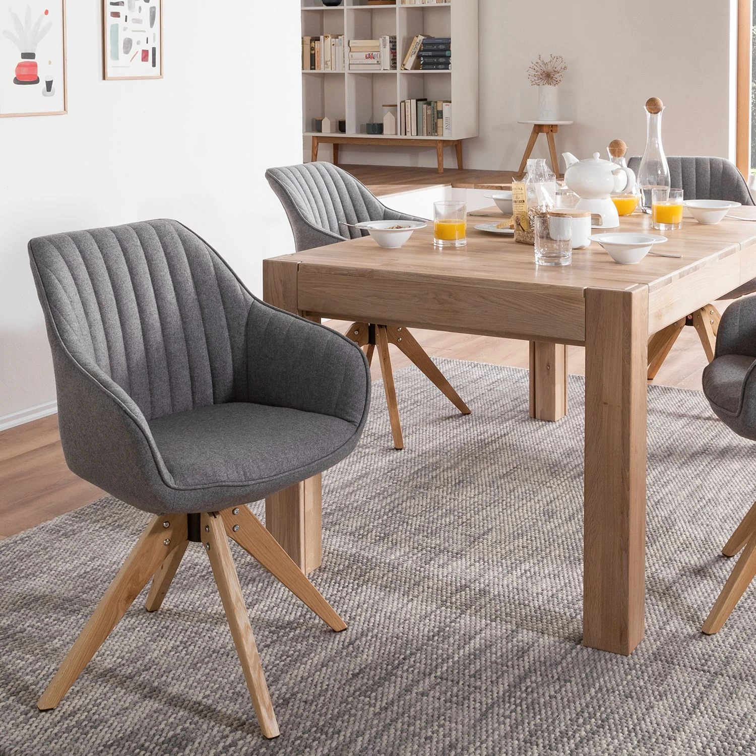 Mørteens Chaise à accoudoirs Ermelo II - rotatif - Tissu / Chêne massif - 1 set 4 Mørteens Chaise à accoudoirs Ermelo II - rotatif - Tissu / Chêne massif - 1 set – Image 2