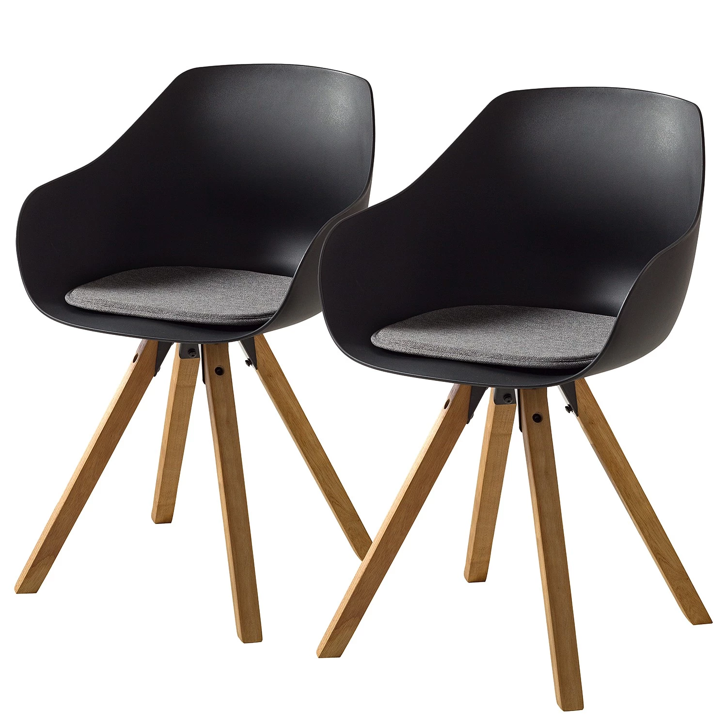 Mørteens Chaises à accoudoirs Skelde I - Matière plastique / Hévéa massif - Noir - Lot de 2 3 Mørteens Chaises à accoudoirs Skelde I - Matière plastique / Hévéa massif - Noir - Lot de 2