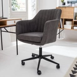 Mørteens Chaise de bureau Leedy - Imitation cuir - Gris vintage/ Noir -Chaises Soldes 2022 1000123850 190130 10524900005 GALLERYIMAGES P000000001000123850