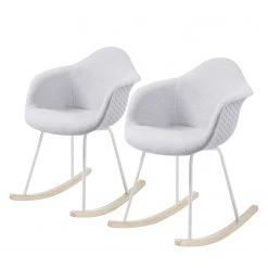 Norrwood Rocking chair Kevya II (lot de 2) - Tissu / FrĂȘne massif - Gris clair / FrĂȘne