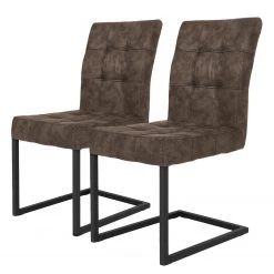 Loftscape Chaises cantilever Clyde (lot de 2) - Microfibre / Acier - Taupe vintage / Anthracite