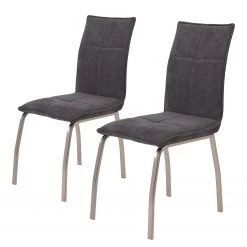 Loftscape Chaises capitonnées Roby (lot de 2) - Tissu / Acier - Anthracite / Acier inoxydable
