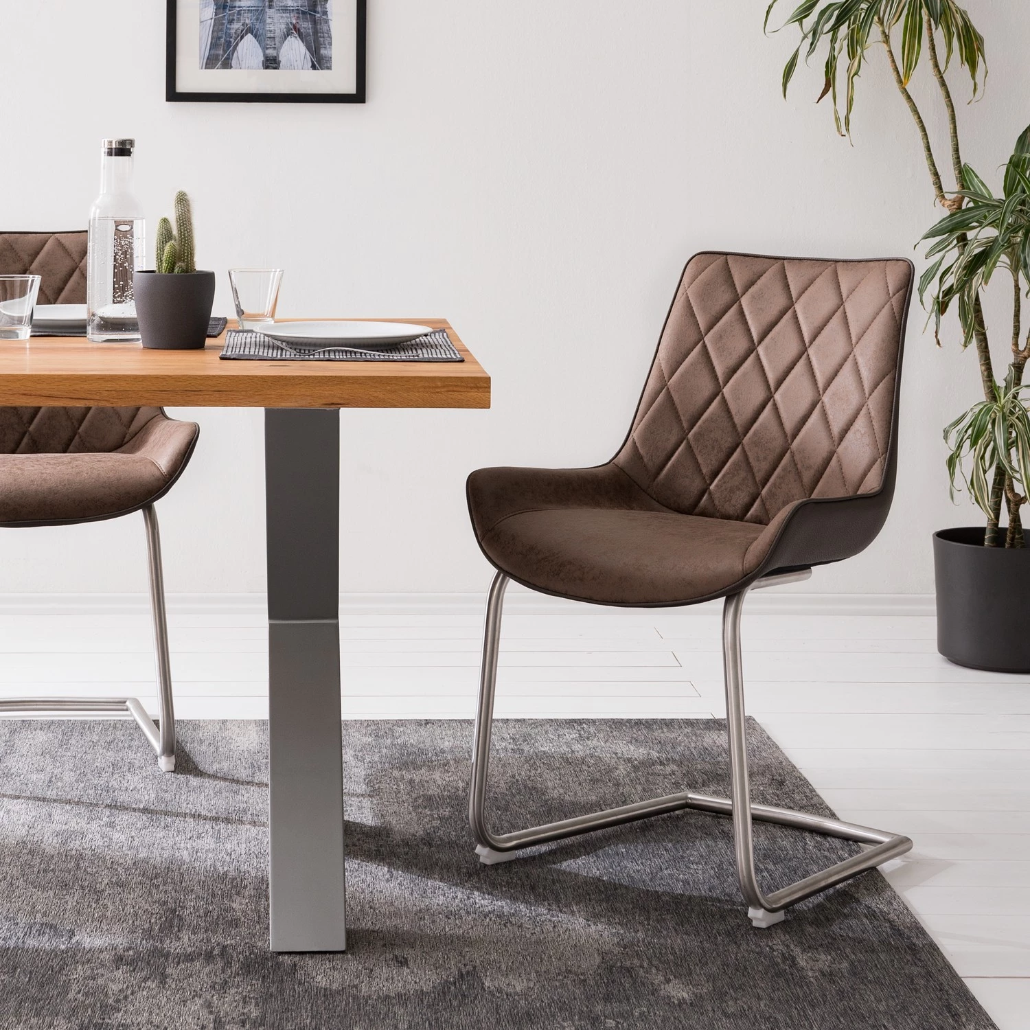 Fredriks Chaises cantilever Saval III (lot de 2) - Imitation cuir / Acier inoxydable - Marron vintage 4 Fredriks Chaises cantilever Saval III (lot de 2) - Imitation cuir / Acier inoxydable - Marron vintage – Image 2