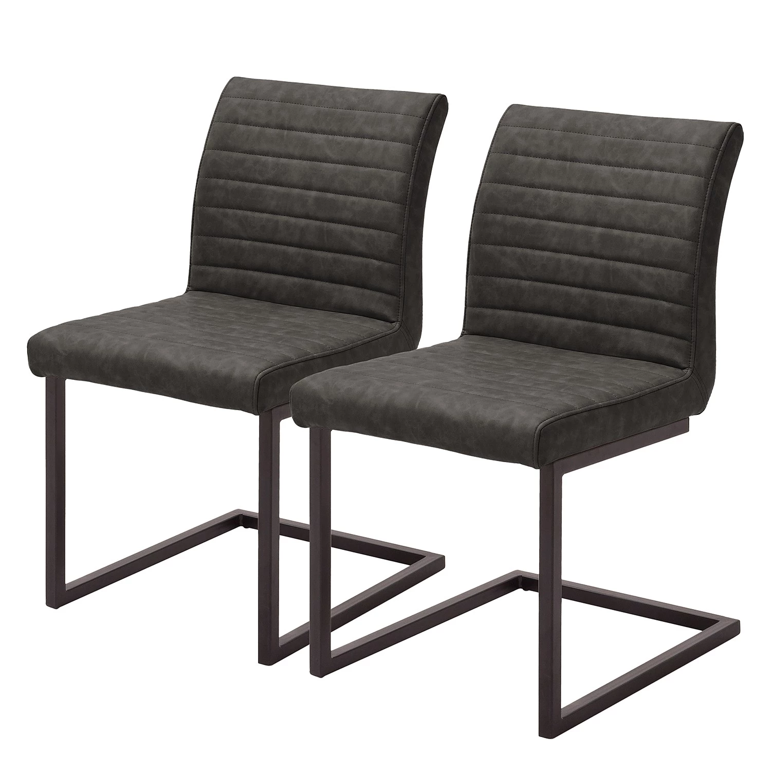 Ars manufacti Chaises cantilever Finga I (lot de 2) - Cuir synthétique Kasai: Gris - Noir 3 Ars manufacti Chaises cantilever Finga I (lot de 2) - Cuir synthétique Kasai: Gris - Noir