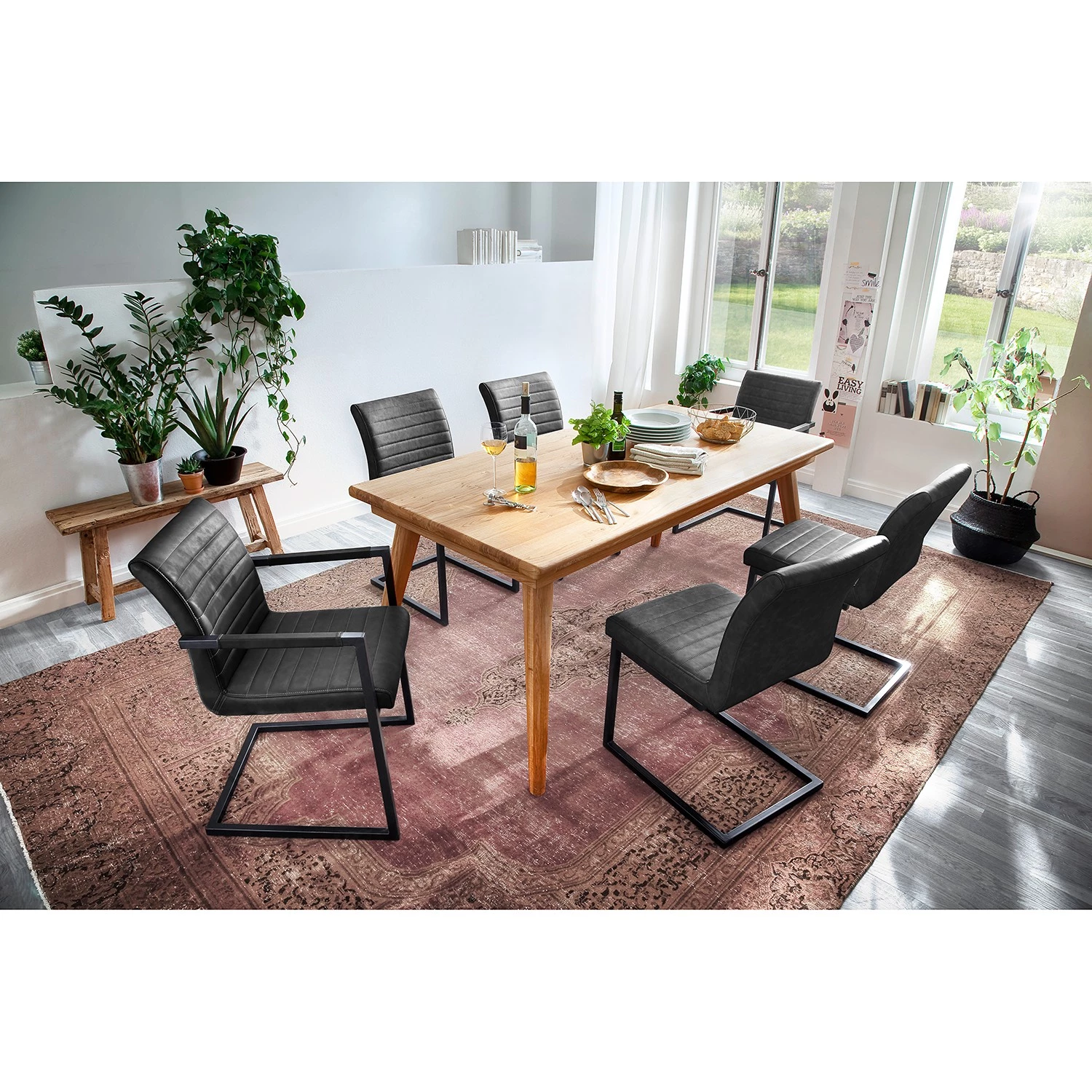 Ars manufacti Chaise à accoudoirs Finga I - Imitation cuir / Acier - Noir mat - Cuir synthétique Kasai: Gris - Noir 4 Ars manufacti Chaise à accoudoirs Finga I - Imitation cuir / Acier - Noir mat - Cuir synthétique Kasai: Gris - Noir – Image 2