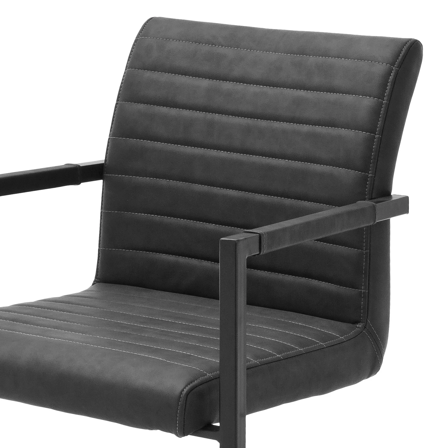 Ars manufacti Chaise à accoudoirs Finga I - Imitation cuir / Acier - Noir mat - Cuir synthétique Kasai: Gris - Noir 7 Ars manufacti Chaise à accoudoirs Finga I - Imitation cuir / Acier - Noir mat - Cuir synthétique Kasai: Gris - Noir – Image 5