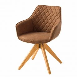 Mørteens Chaise à accoudoirs Pori II - Imitation cuir / Chêne massif - Marron - 1 chaise