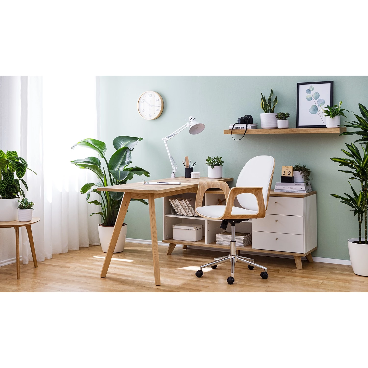 Mørteens Chaise de bureau pivotante Kinnula - Imitation cuir - Frêne / Blanc 4 Mørteens Chaise de bureau pivotante Kinnula - Imitation cuir - Frêne / Blanc – Image 2