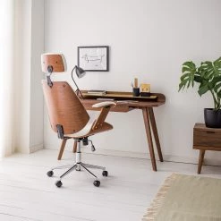 Fredriks Chaise de bureau pivotante Viiki - Imitation cuir / Acier inoxydable - Blanc / Noyer -Chaises Soldes 2022 1000176727 210212 13382900009 MOOD DETAILS P000000001000176727 mood