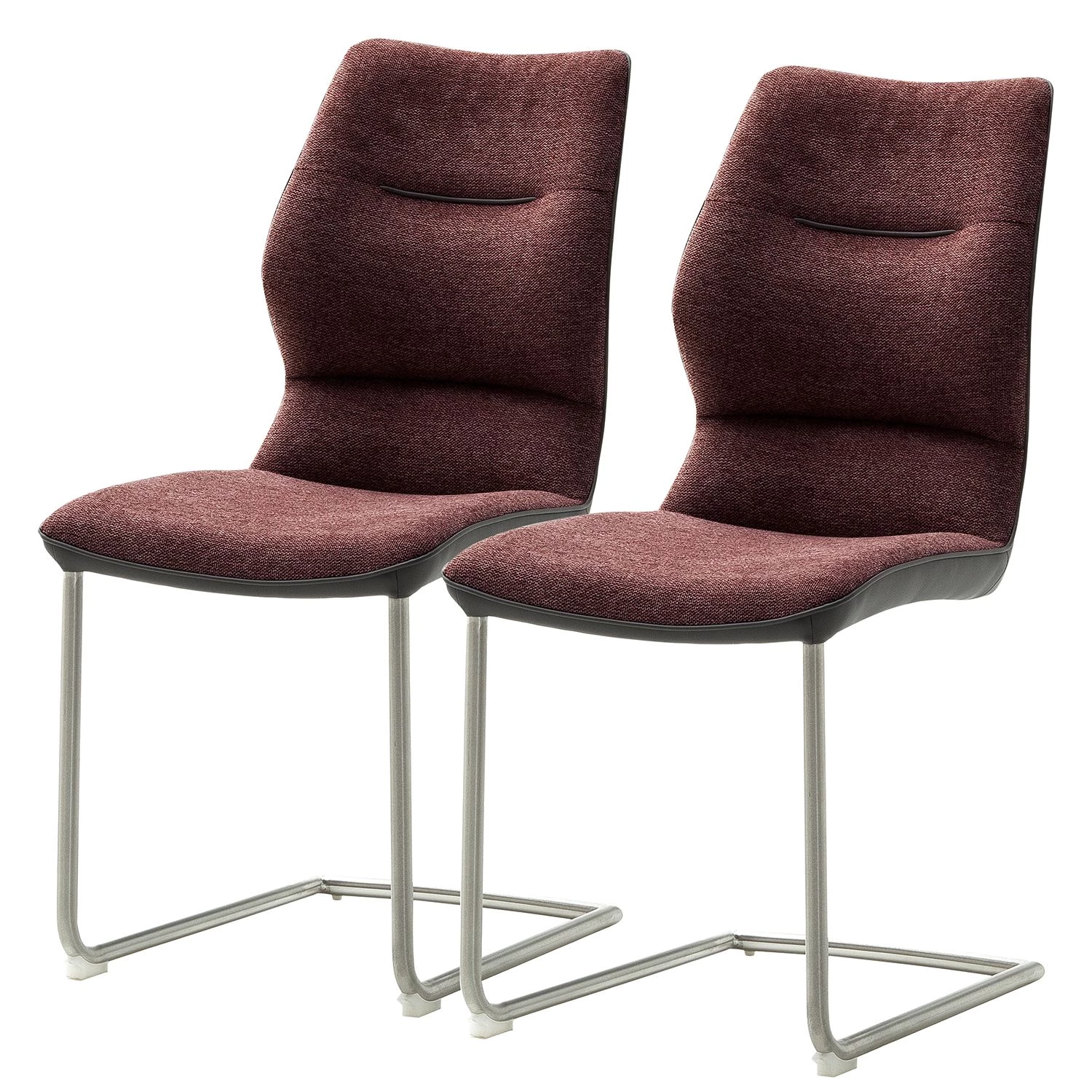 Fredriks Chaises cantilever Kiama (lot de 2) - Imitation cuir / Tissé à plat - Acier inoxydable - Bordeaux 3 Fredriks Chaises cantilever Kiama (lot de 2) - Imitation cuir / Tissé à plat - Acier inoxydable - Bordeaux