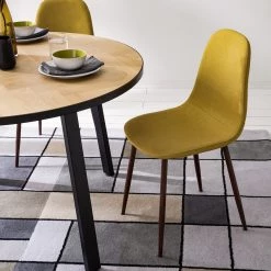 Mørteens Chaise capitonnée Iskmo VI - Tissu / Métal - Imitation noyer - Jaune moutarde - Lot de 2 -Chaises Soldes 2022 1000179471 200122 12294800045 MOOD DETAILS P000000001000179471 mood