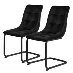 Loftscape Chaise cantilever Seline - Microfibre/ Acier - Noir - Noir - Lot de 2