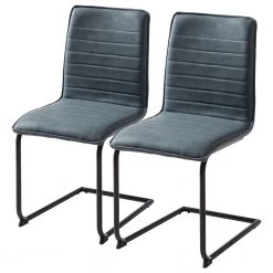 Mørteens Chaises cantilever Lylen (lot de 2) - Imitation cuir / Acier - Noir - Bleu vintage