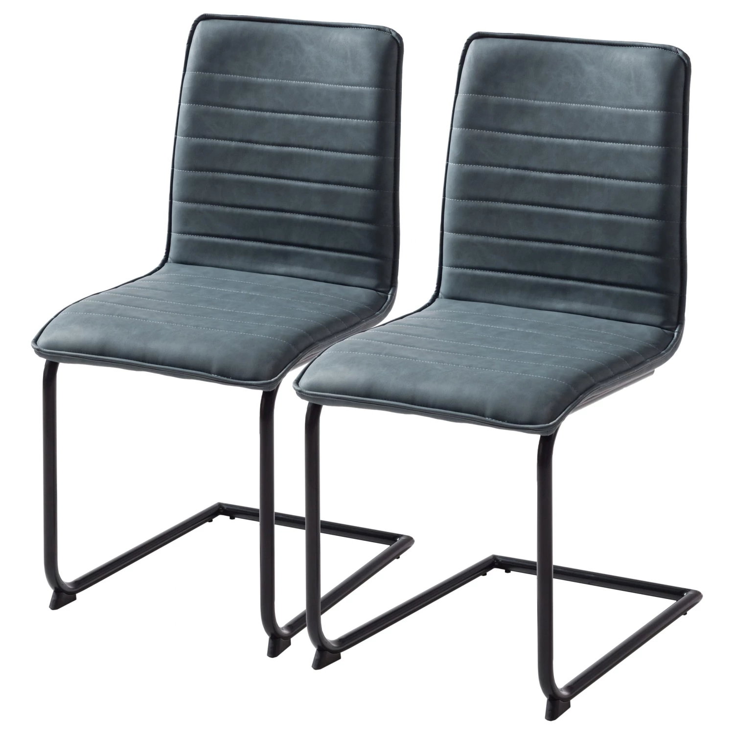 Mørteens Chaises cantilever Lylen (lot de 2) - Imitation cuir / Acier - Noir - Bleu vintage 3 Mørteens Chaises cantilever Lylen (lot de 2) - Imitation cuir / Acier - Noir - Bleu vintage