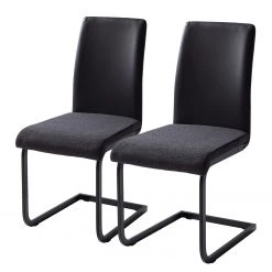 Fredriks Chaises cantilever Bjora II (lot de 2) - Tissu & imitation cuir / Métal - Anthracite / Noir