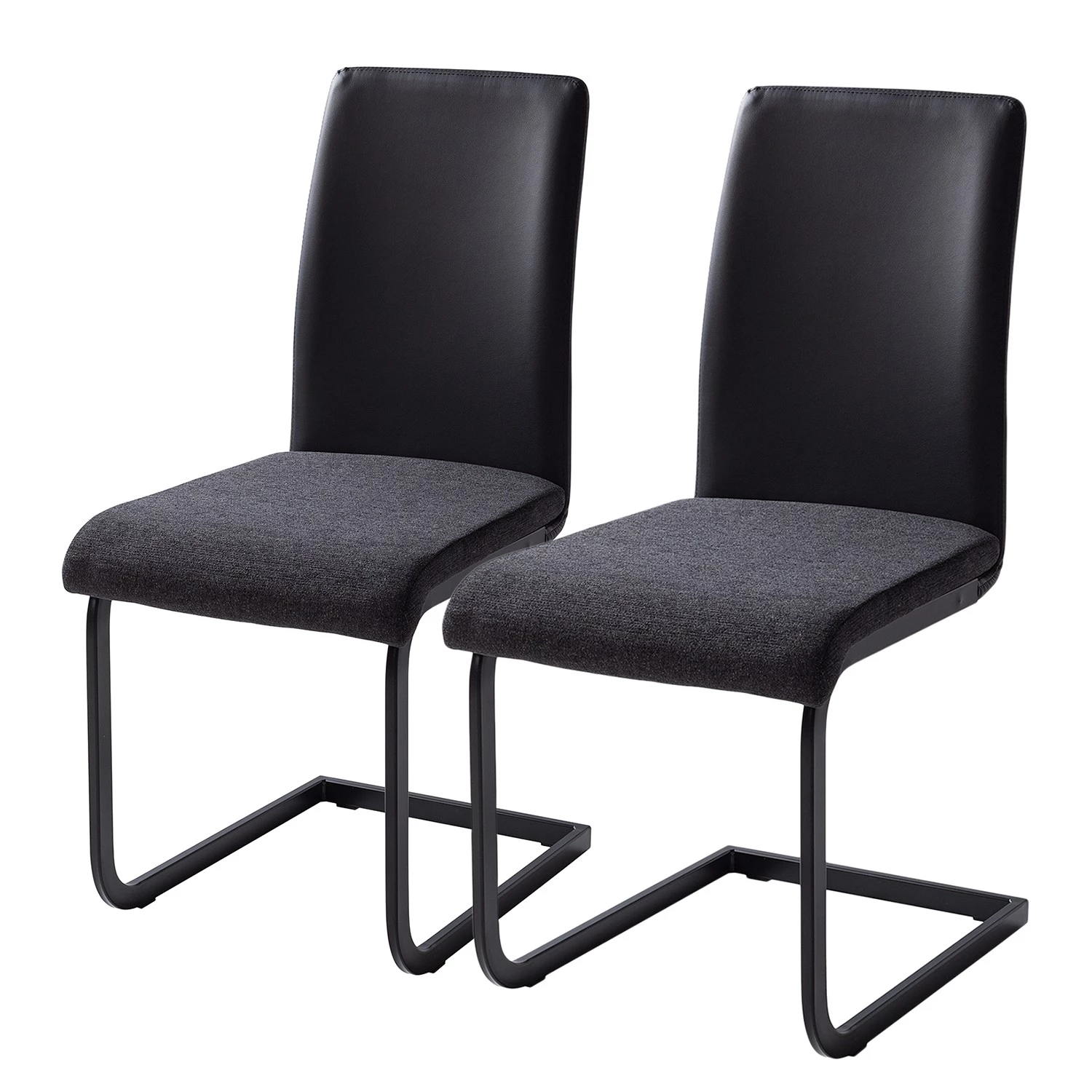Fredriks Chaises cantilever Bjora II (lot de 2) - Tissu & imitation cuir / Métal - Anthracite / Noir 3 Fredriks Chaises cantilever Bjora II (lot de 2) - Tissu & imitation cuir / Métal - Anthracite / Noir