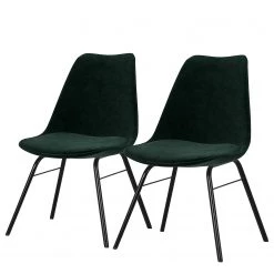 Tenzo Chaises capitonnées Gina I (lot de 2) - Velours / Métal - Tissu Vika : Vert foncé - Noir