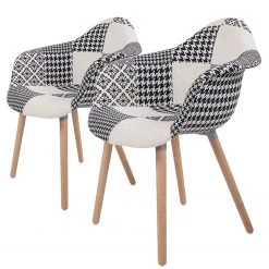 Kayoom Chaises Ă accoudoirs Dave (lot de 2) - Tissu / HĂȘtre massif - Noir / Blanc