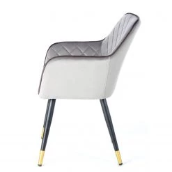 Kayoom Chaise à accoudoirs Amino - Velours / Acier - Gris / Doré -Chaises Soldes 2022 1000214226 200529 06073200371 DETAILS P000000001000214226