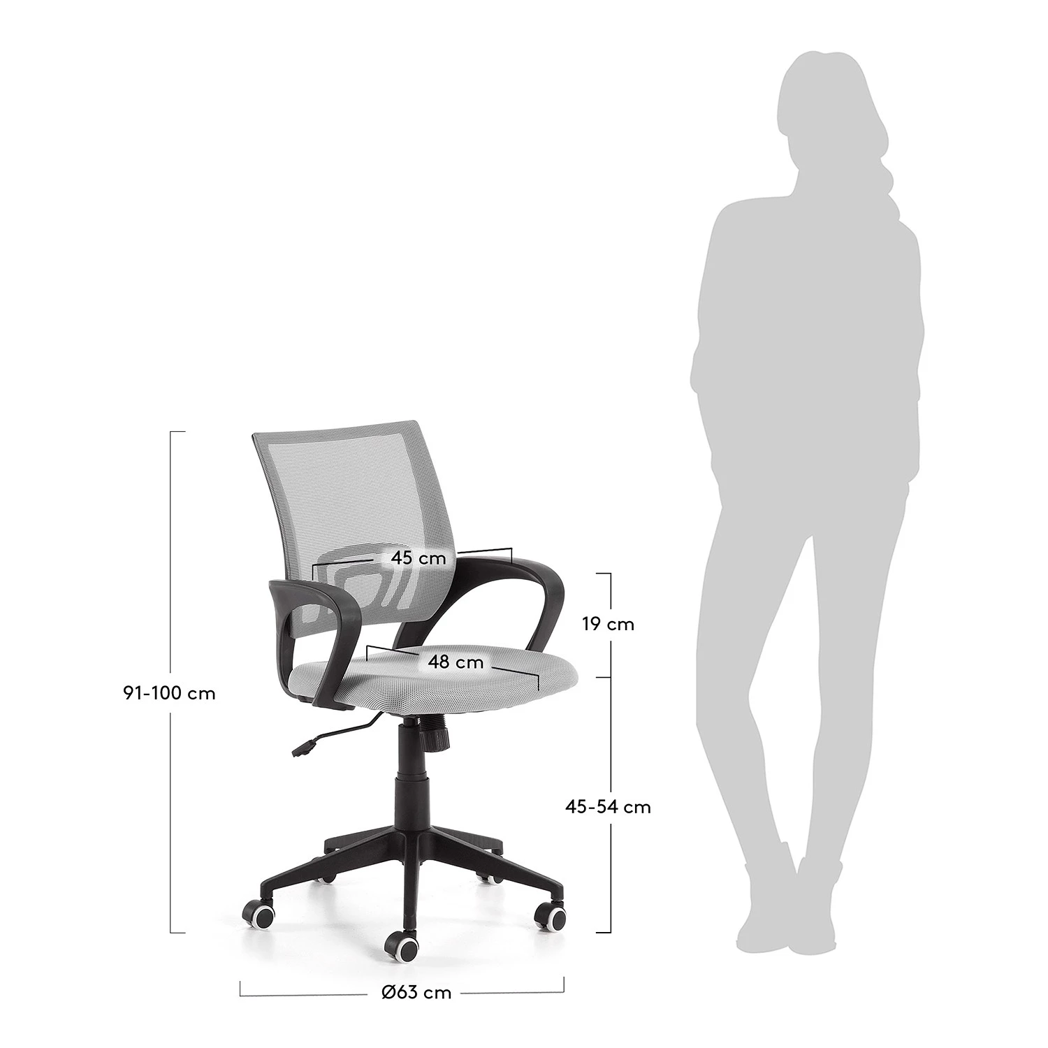 Furnitive Chaise de bureau Elrick - Nylon et mesh / Acier - Gris / Noir 9 Furnitive Chaise de bureau Elrick - Nylon et mesh / Acier - Gris / Noir – Image 7