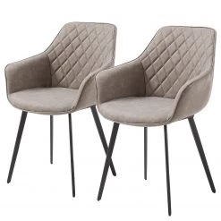 Red Living Chaises à accoudoirs Amira (lot de 2) - Imitation cuir / Acier - Noir - Sable vintage