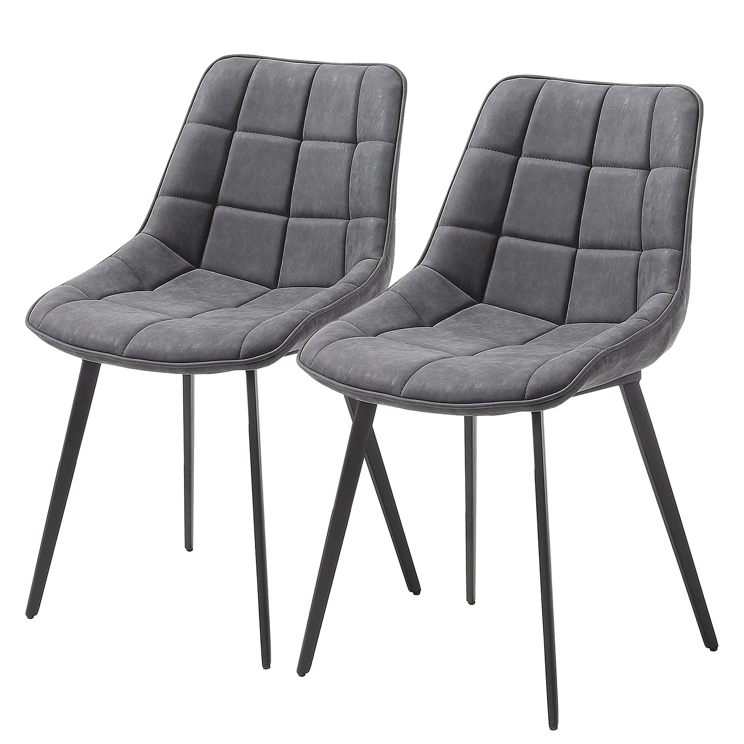 Red Living Chaises capitonnées Kellia (lot de 2) - Imitation cuir / Acier - Noir - Gris vintage 3 Red Living Chaises capitonnées Kellia (lot de 2) - Imitation cuir / Acier - Noir - Gris vintage