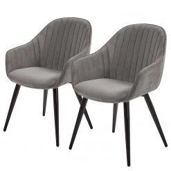 Jack & Alice Chaises à accoudoirs Haslet I (lot de 2) - Velours / Acier - Noir - Gris