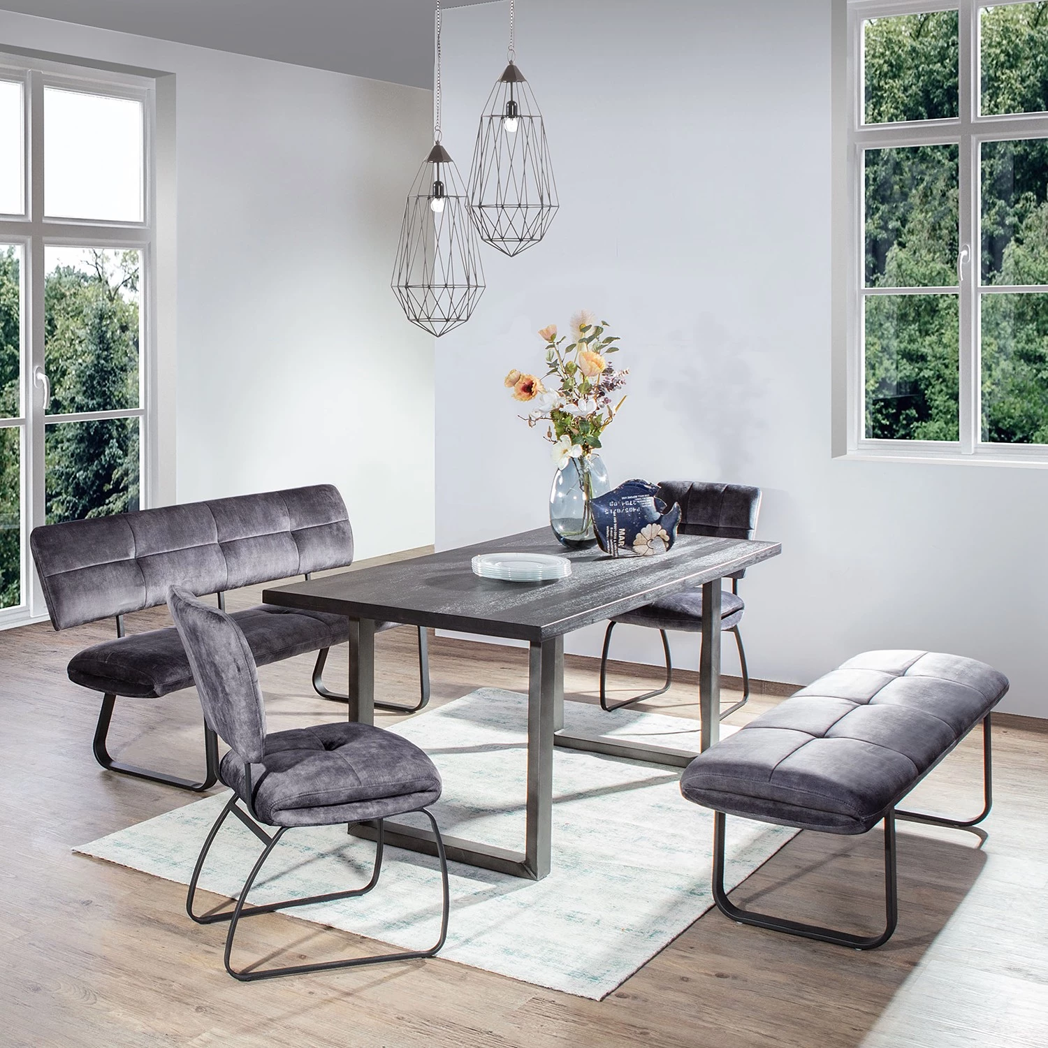 Loftscape Chaises capitonnées Mayetta (lot de 2) - Tissé à plat / Fer - Anthracite / Noir 5 Loftscape Chaises capitonnées Mayetta (lot de 2) - Tissé à plat / Fer - Anthracite / Noir – Image 3