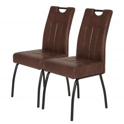 Loftscape Chaise capitonnée Brookville - Microfibre / Acier - Marron - Lot de 2