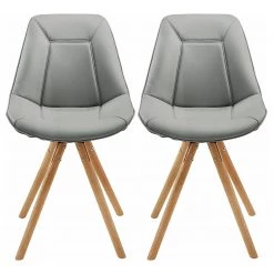 Norrwood Chaises capitonnĂ©es Gergy (lot de 2) - Imitation cuir / ChĂȘne massif - Gris clair / ChĂȘne