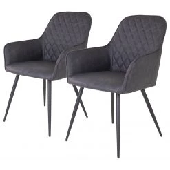 Red Living Chaises à accoudoirs Pierry I (lot de 2) - Imitation cuir / Acier - Gris vintage