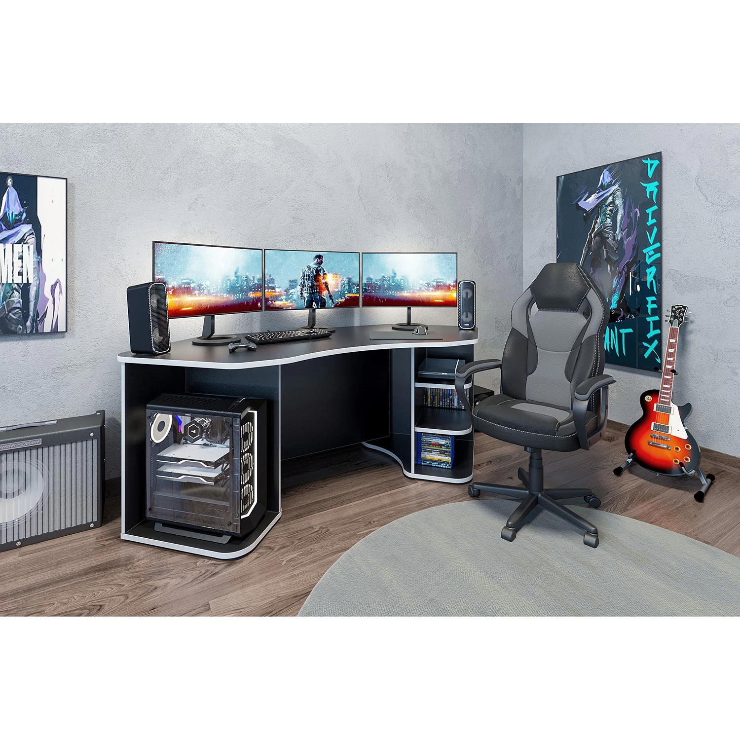 Furnitive Chaise gamer Auxon - Imitation cuir / Nylon - Noir / Gris 4 Furnitive Chaise gamer Auxon - Imitation cuir / Nylon - Noir / Gris – Image 2