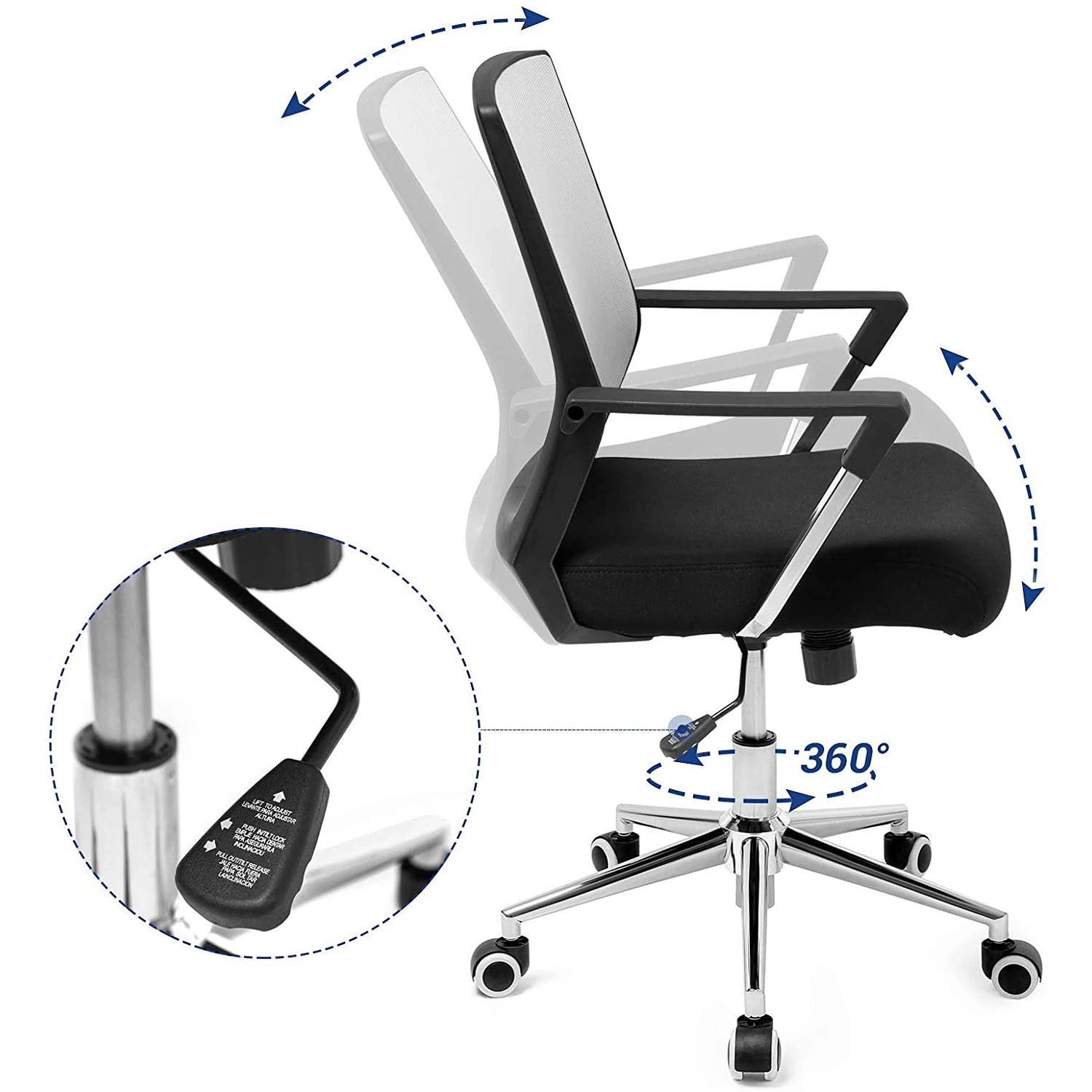 Loftscape Chaise de bureau Luxey - Tissu - Gris 8 Loftscape Chaise de bureau Luxey - Tissu - Gris – Image 6