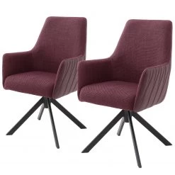 Loftscape Chaises Ă accoudoirs Fleurey (lot de 2) - Chenille et microfibre / Acier - Rouge Bordeaux