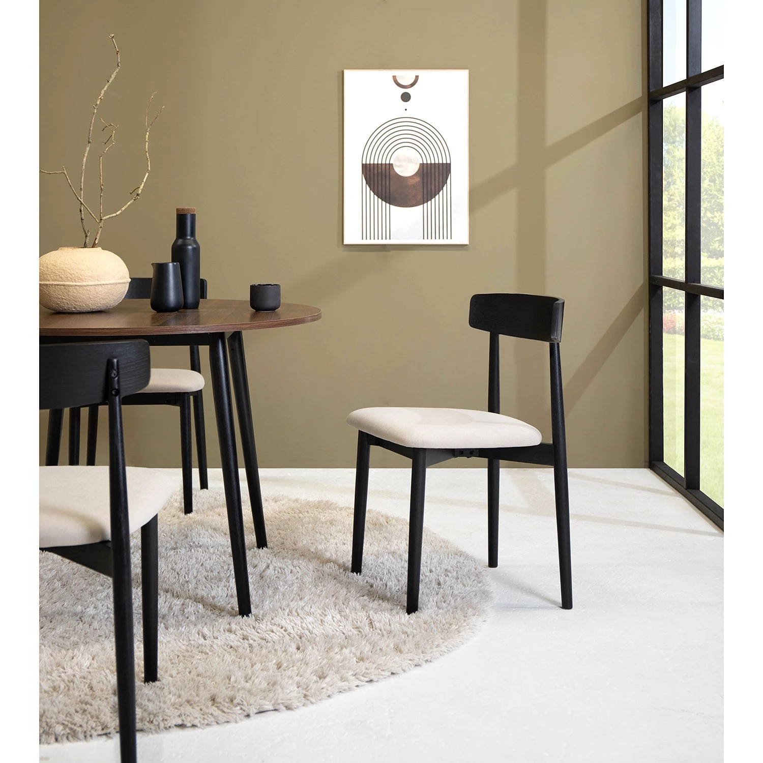 Mørteens Chaises Lolif I (lot de 2) - Tissu / Chêne massif - Beige / Noir 4 Mørteens Chaises Lolif I (lot de 2) - Tissu / Chêne massif - Beige / Noir – Image 2