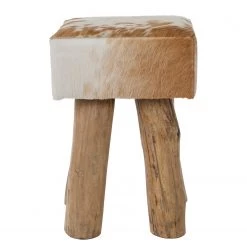 My Flair Tabouret en peau Buoux I - Peau de vache / Sapin massif -Chaises Soldes 2022 1000252412 210317 11322400026 DETAILS P000000001000252412