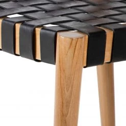 Ars manufacti Chaise Cerro - Cuir véritable / Teck massif - Noir / Teck -Chaises Soldes 2022 1000257228 220818 036 DETAILS P000000001000257228