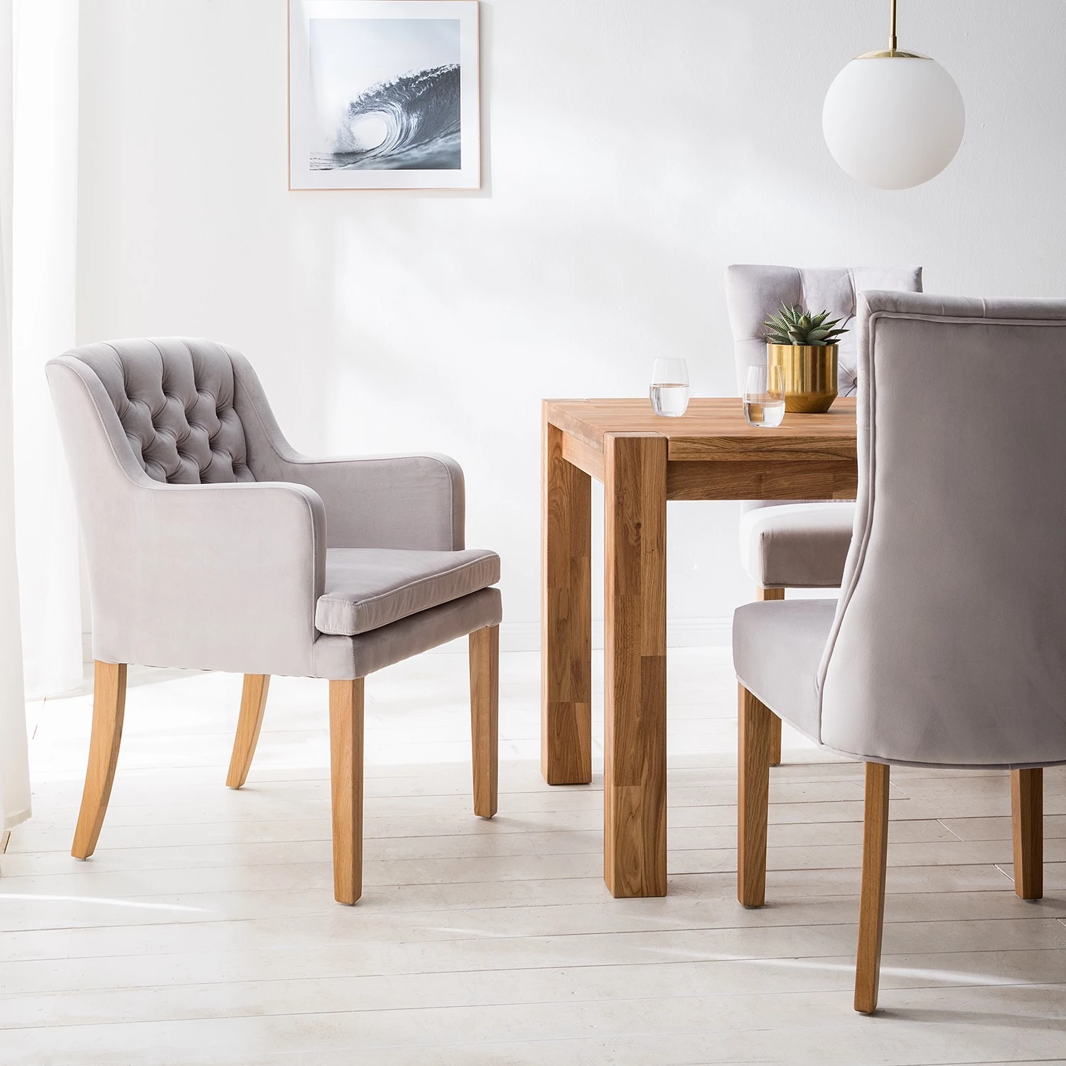 Maison Belfort Chaise à accoudoirs Austin II - Gris clair - Chêne clair 4 Maison Belfort Chaise à accoudoirs Austin II - Gris clair - Chêne clair – Image 2