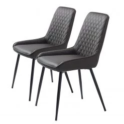 Red Living Chaises Dela II (lot de 2) - Imitation cuir / Métal - Marron foncé / Noir