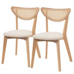 Studio Copenhagen Chaises Danny (lot de 2) - Rotin et tissu / Hêtre massif - Rotin et crème / Hêtre