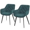 Jack & Alice Chaises à accoudoirs Kiana (lot de 2) - Velours / Acier - Bleu pétrole / Noir