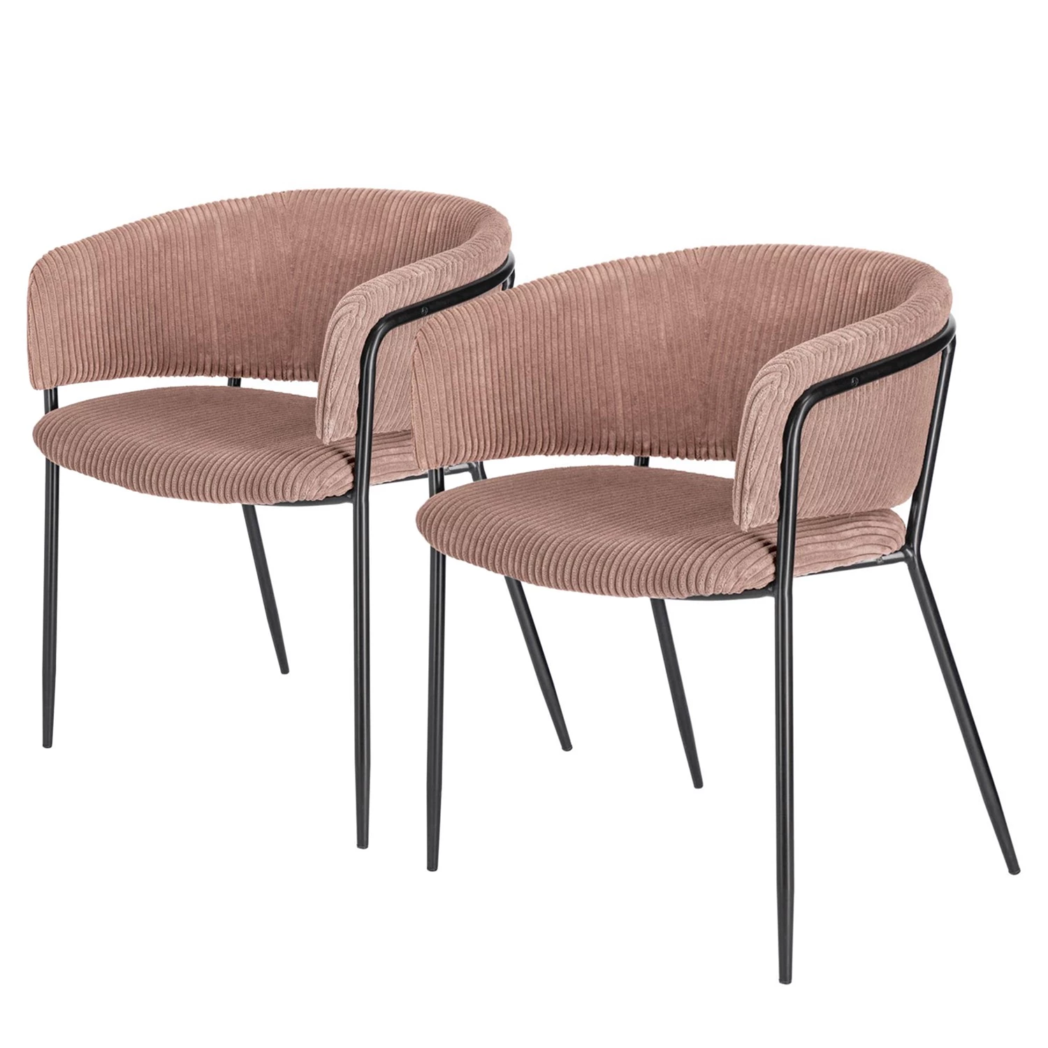 Jack & Alice Chaises accoudoirs Vilhena IV (lot de 2) - Velours côtelé - Rose vieilli 3 Jack & Alice Chaises accoudoirs Vilhena IV (lot de 2) - Velours côtelé - Rose vieilli