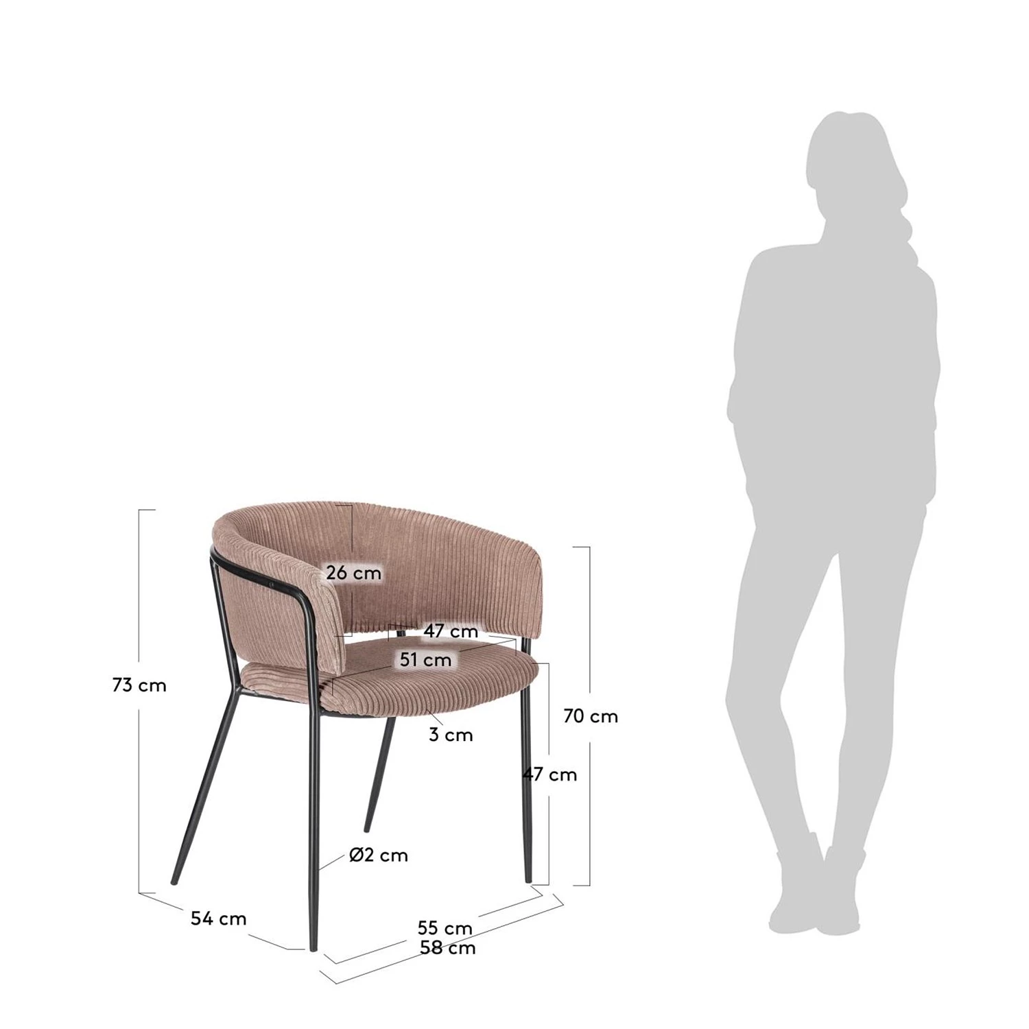 Jack & Alice Chaises accoudoirs Vilhena IV (lot de 2) - Velours côtelé - Rose vieilli 11 Jack & Alice Chaises accoudoirs Vilhena IV (lot de 2) - Velours côtelé - Rose vieilli – Image 9